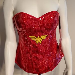 DC Comics Adult Wonder Woman Sequin Corset Costume Red GORGEOUS